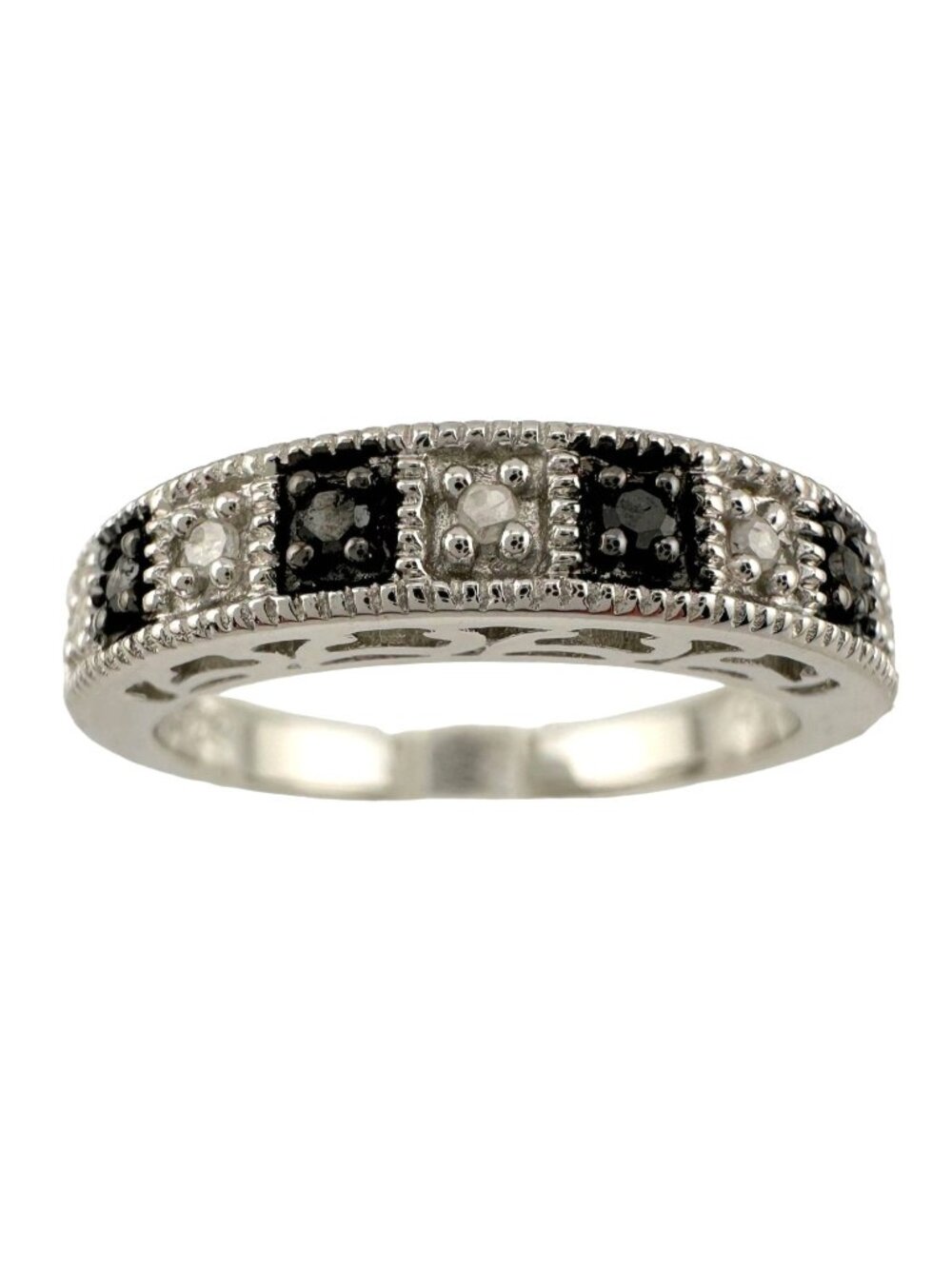 Natural Black and White Diamond Band Ring - size 7.25